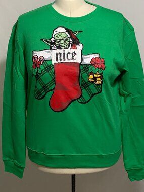 Ugly Christmas Sweatshirt Star Wars Yoda Darth Vader Naughty Nice MENS Women XL
